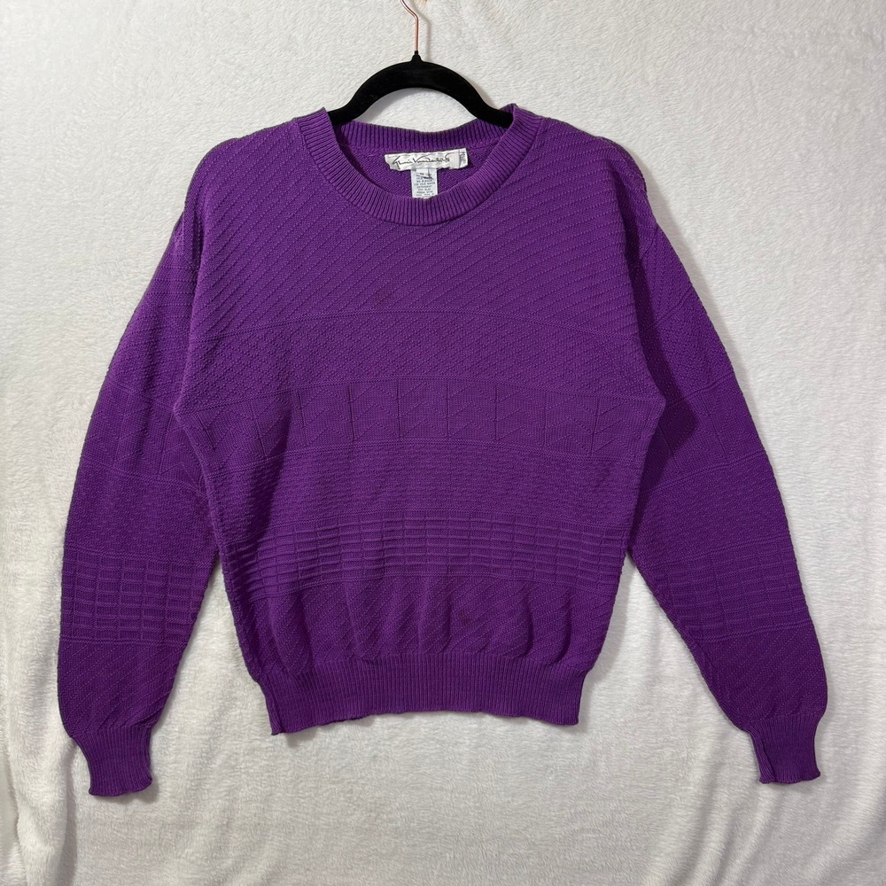 VTG Gloria Vanderbilt S Sweater Purple Textured Knit‎ 90s Granny Cottage Easter